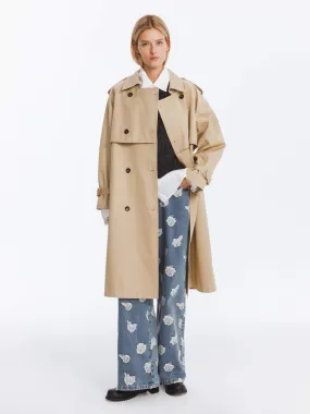 Double Breasted Cotton Blend Trench Coat