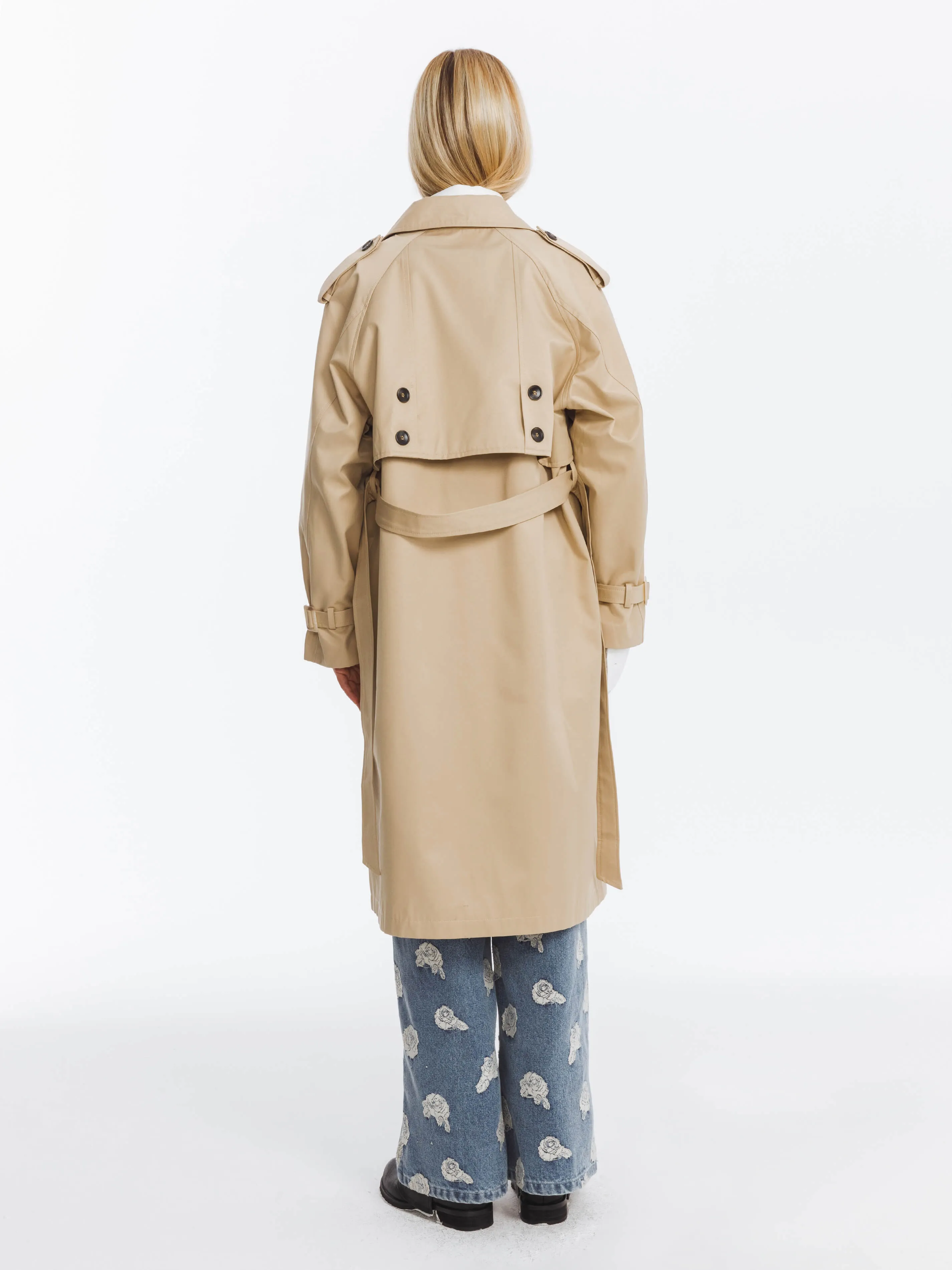 Double Breasted Cotton Blend Trench Coat