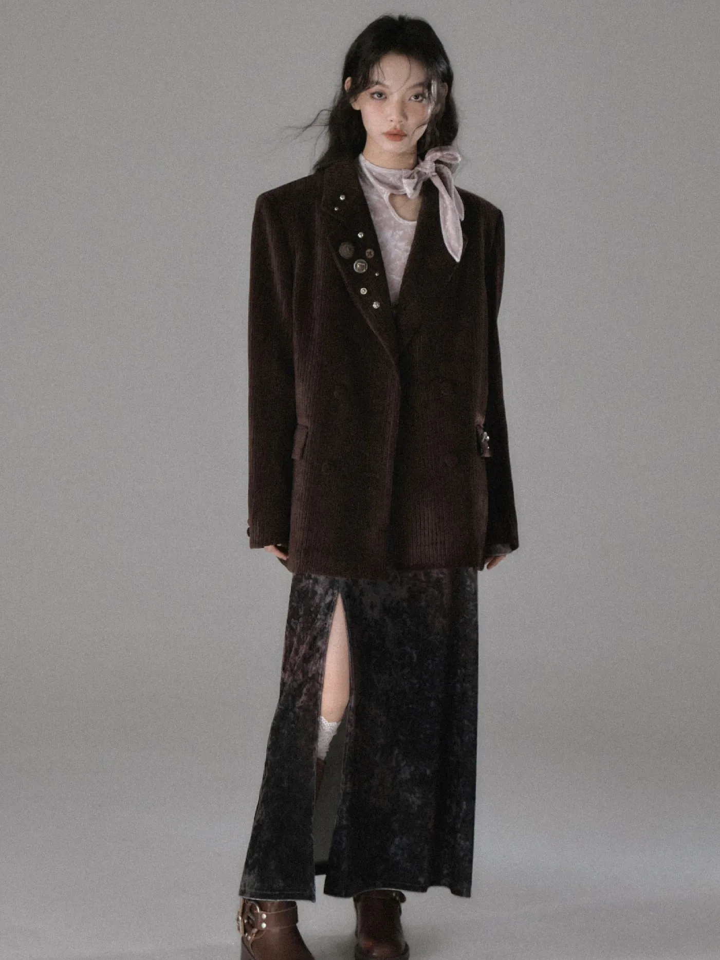 Double Breasted Loose Corduroy Jacket