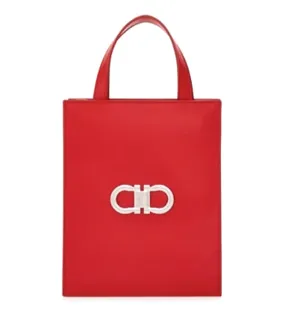 Double Gancini Mini Tote Bag Flame Red