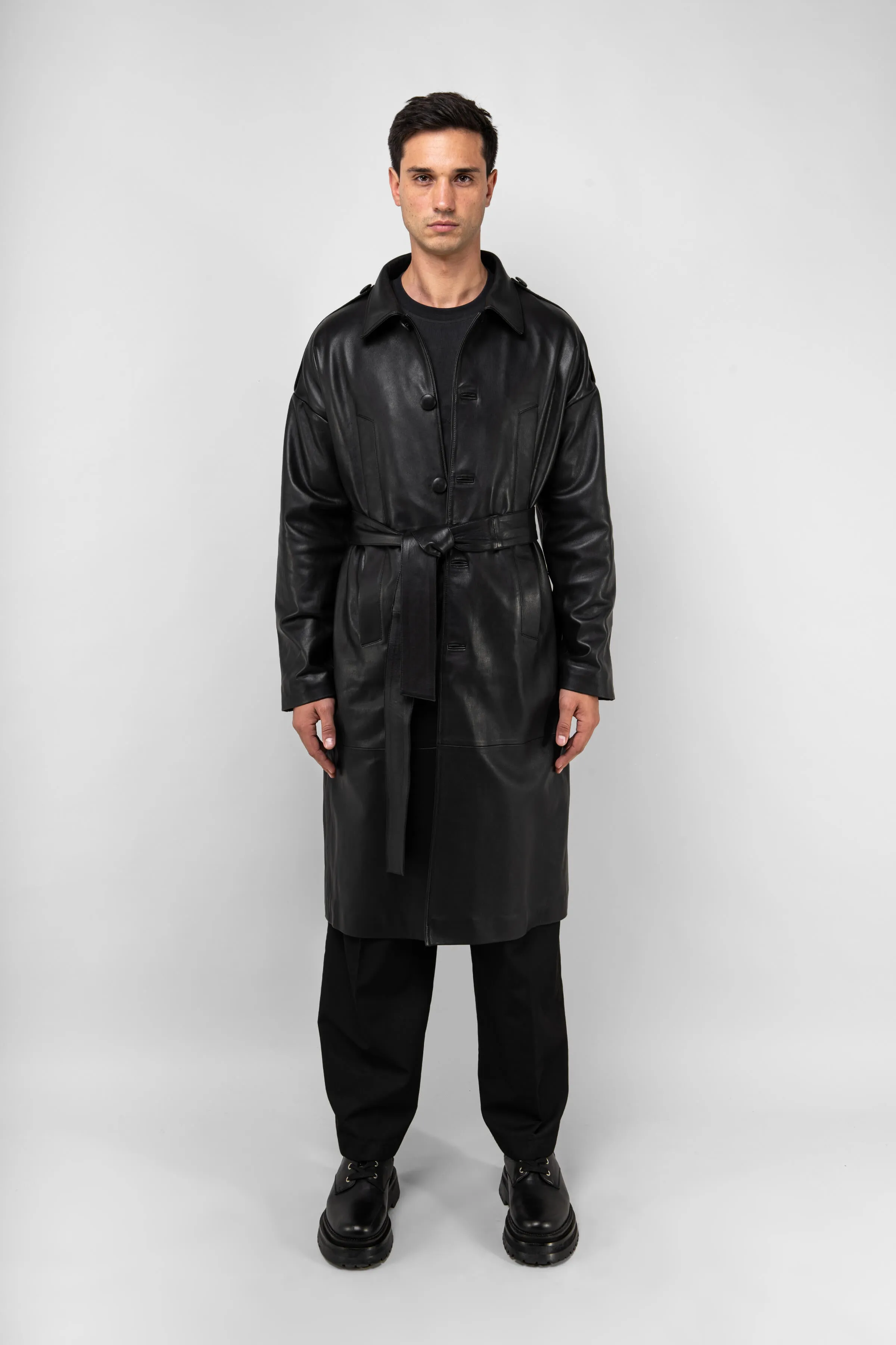 Drop Shoulder Leather Trench (Man)