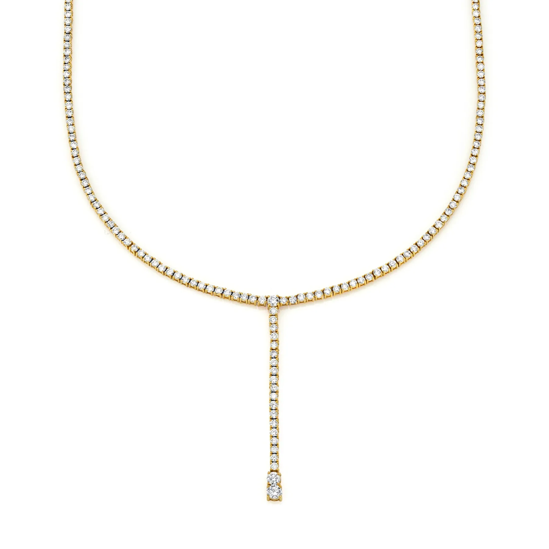 Drop Tennis Necklace - White Diamond / 14k Yellow Gold
