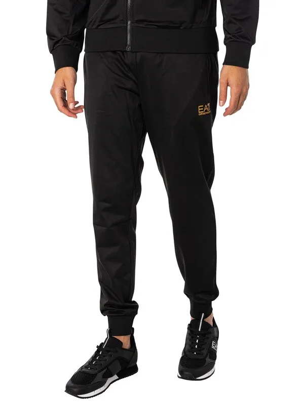 EA7 Funnel Neck Zip Tracksuit - Black/Gold