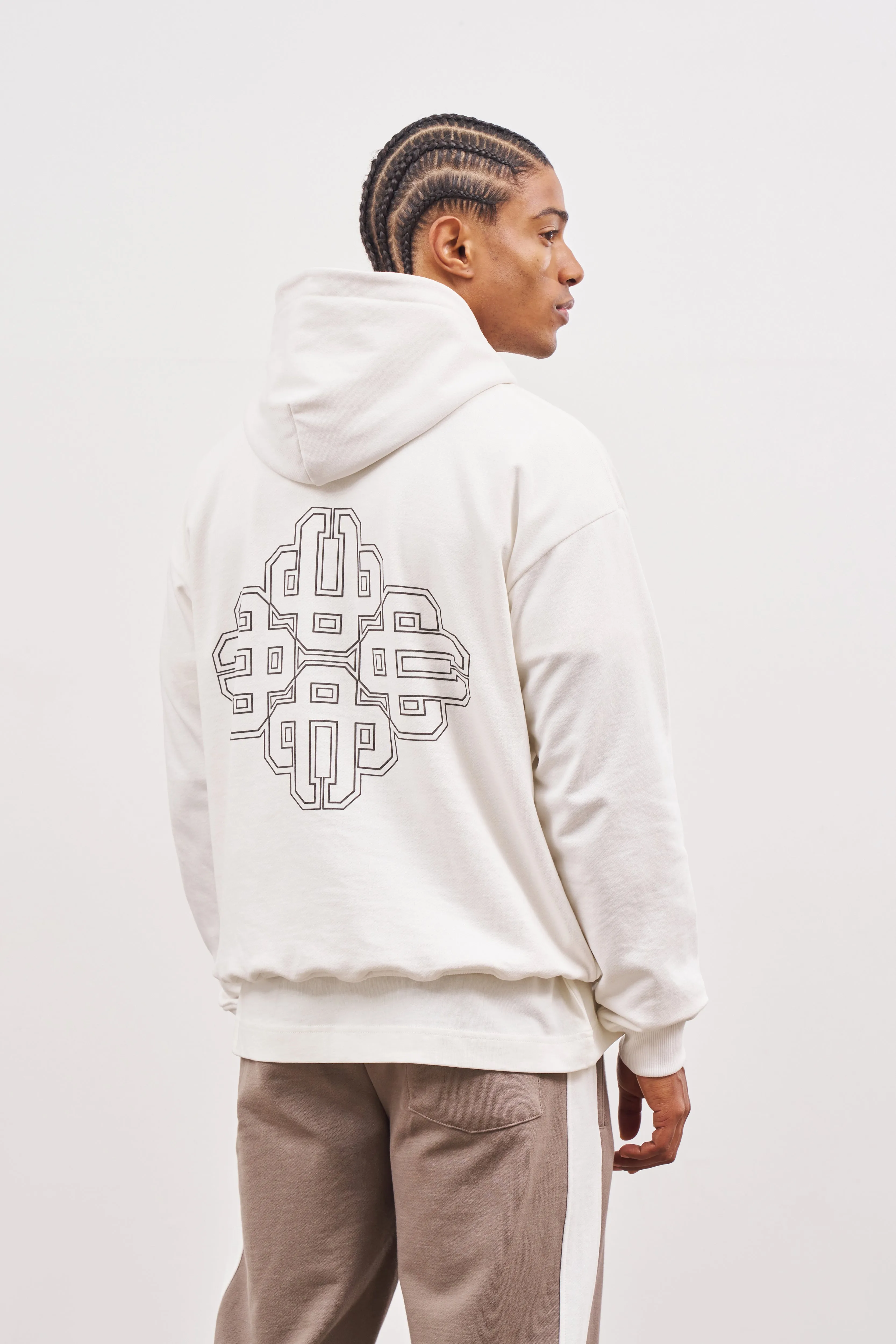 EMBLEM OUTLINE HOODIE - OFF WHITE