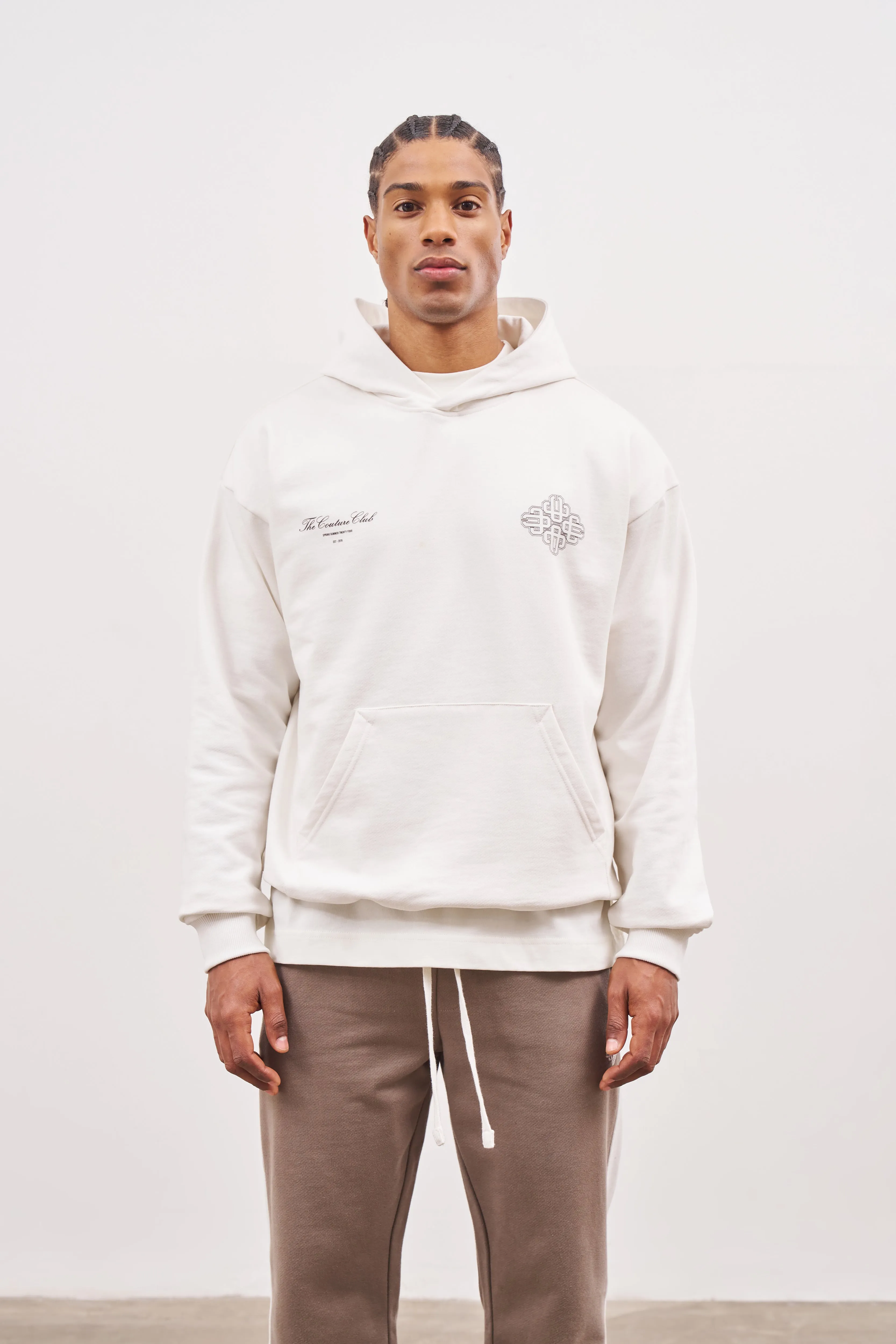 EMBLEM OUTLINE HOODIE - OFF WHITE