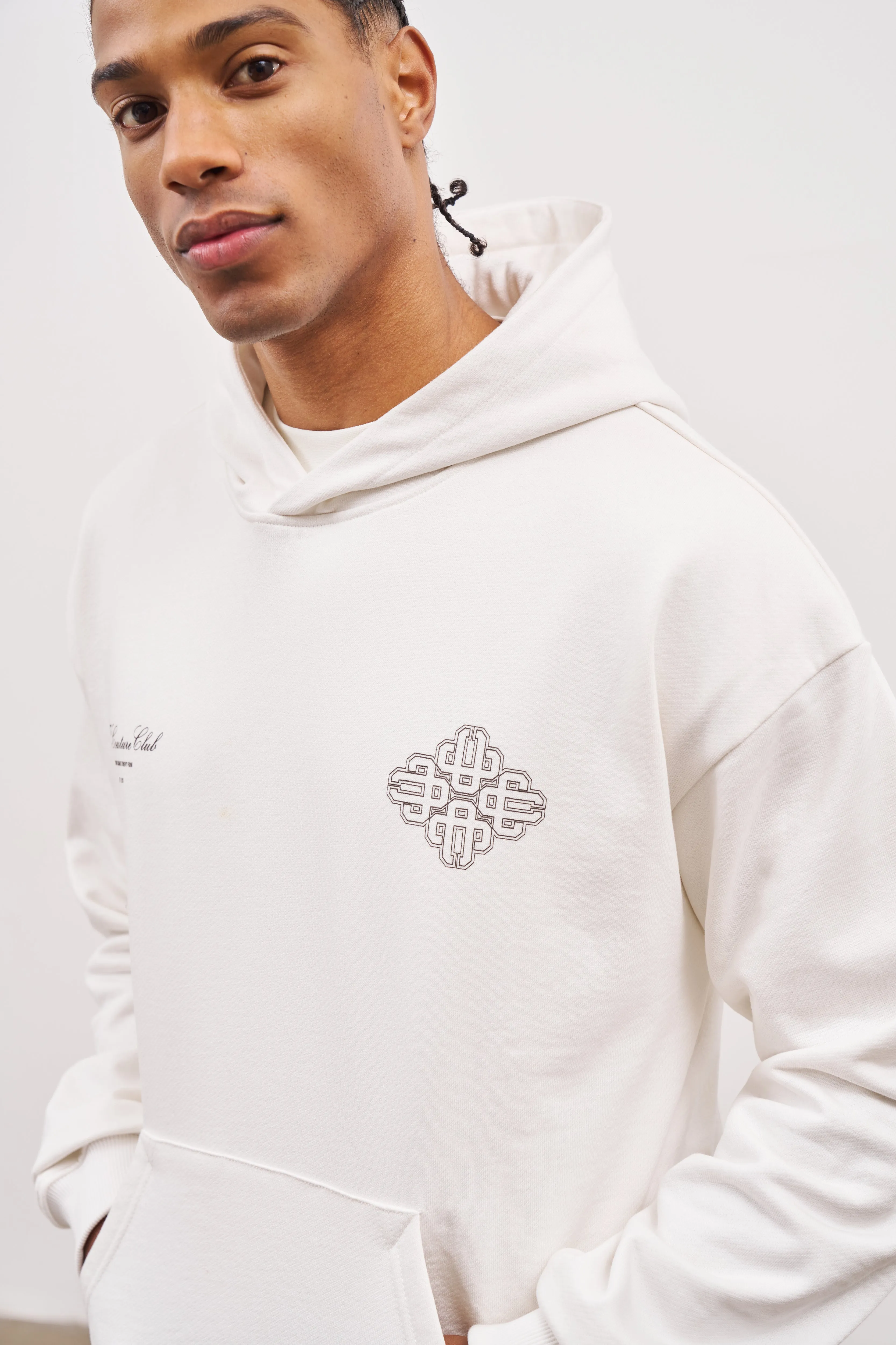 EMBLEM OUTLINE HOODIE - OFF WHITE