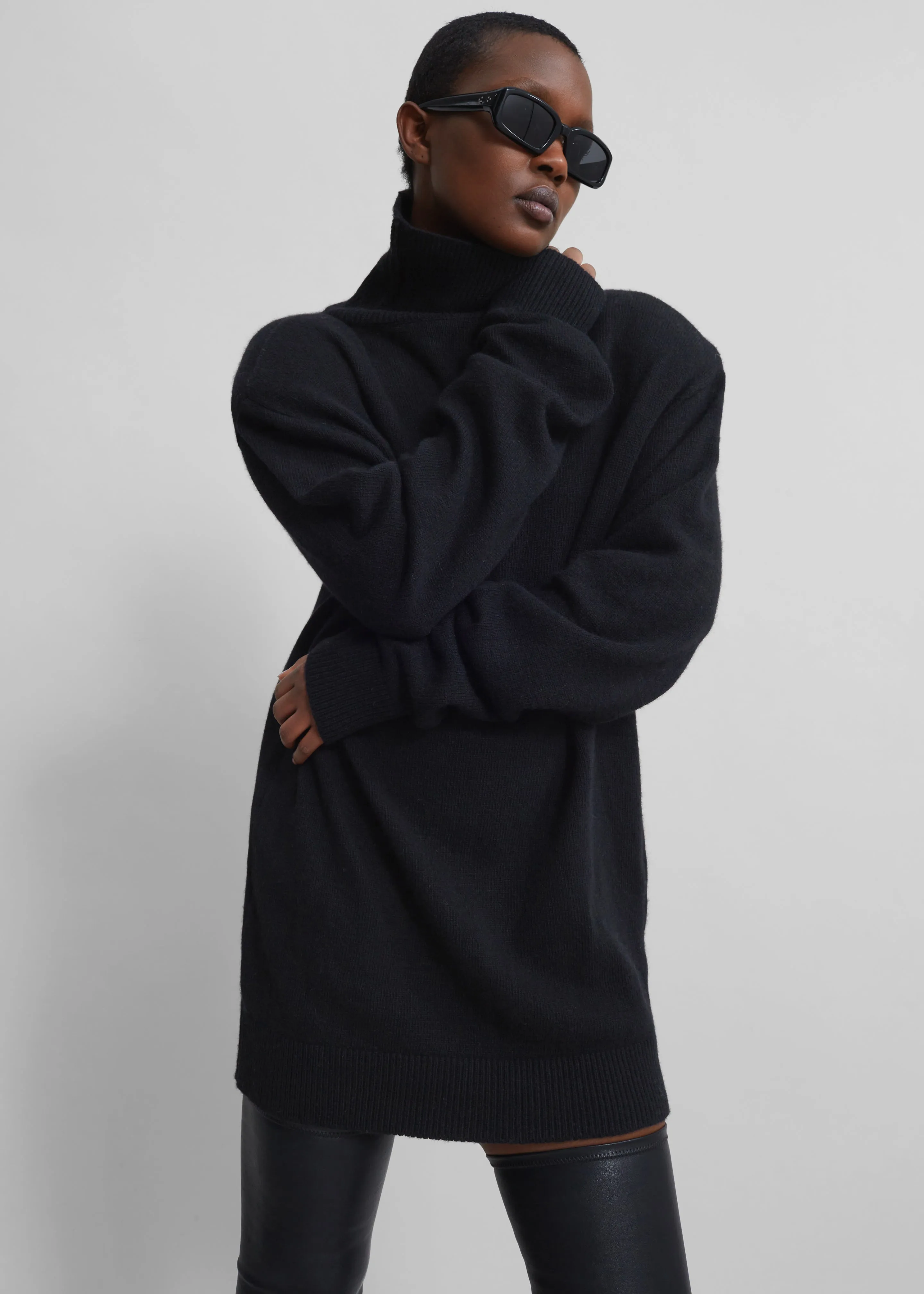 Emilia Mini Padded Sweater Dress - Black