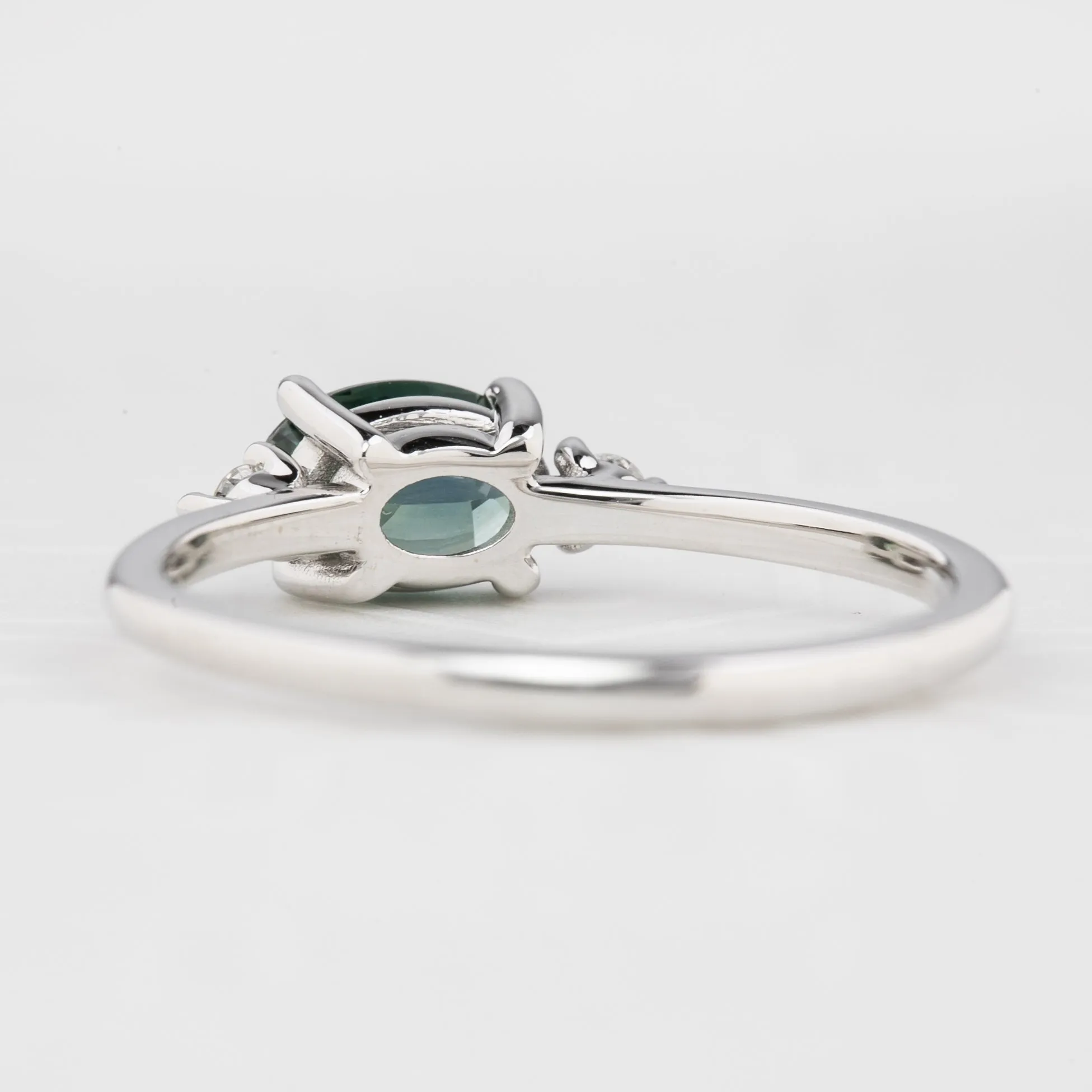 Emilie Ring 0.97ct Blue Green Madagascar Sapphire, 14k White Gold (One of a kind)