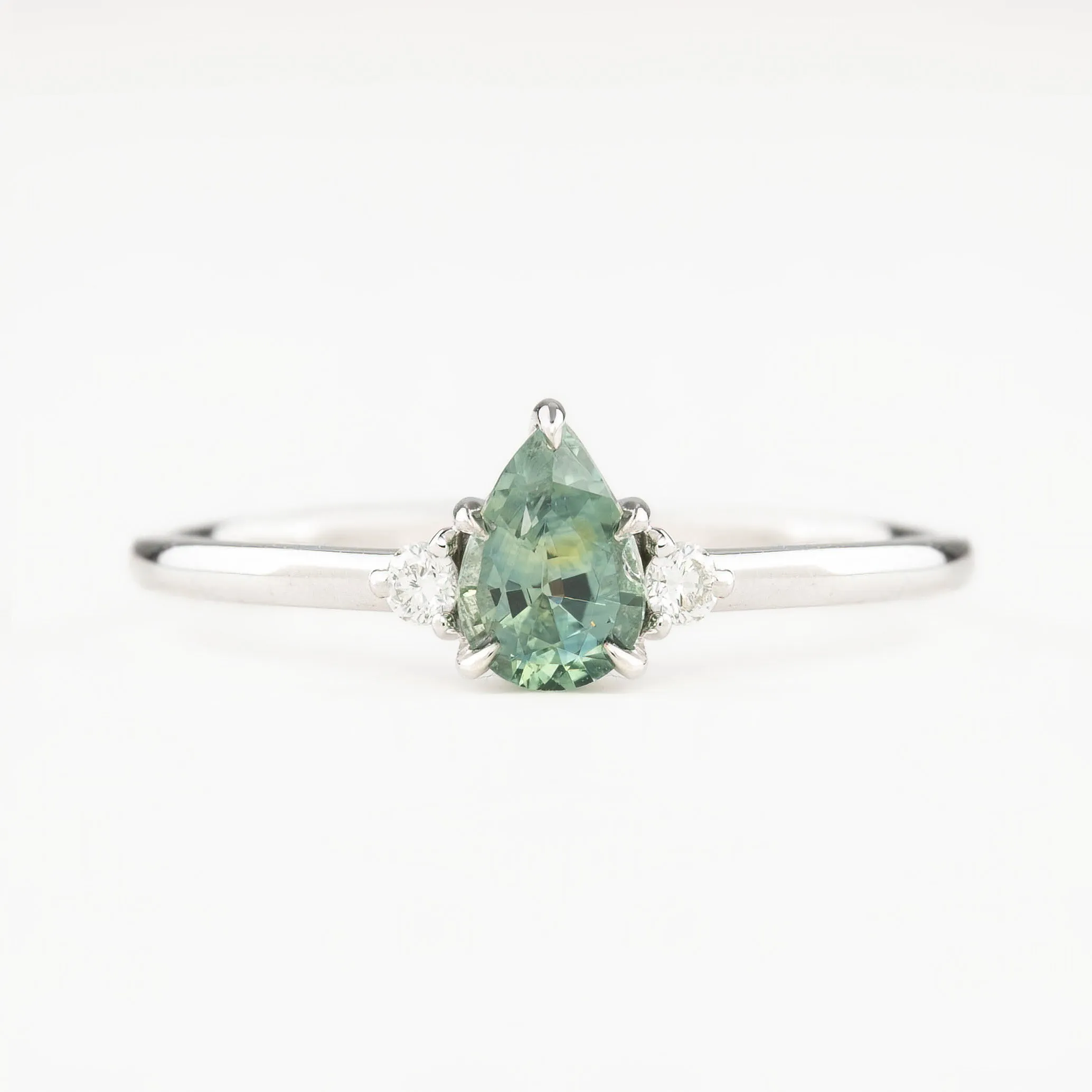 Emilie Ring 6mm 0.55ct Light Green Montana Sapphire 14K White Gold