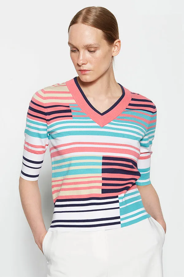 Escorpion INTARSIA STRIPE V-NECK SWEATER