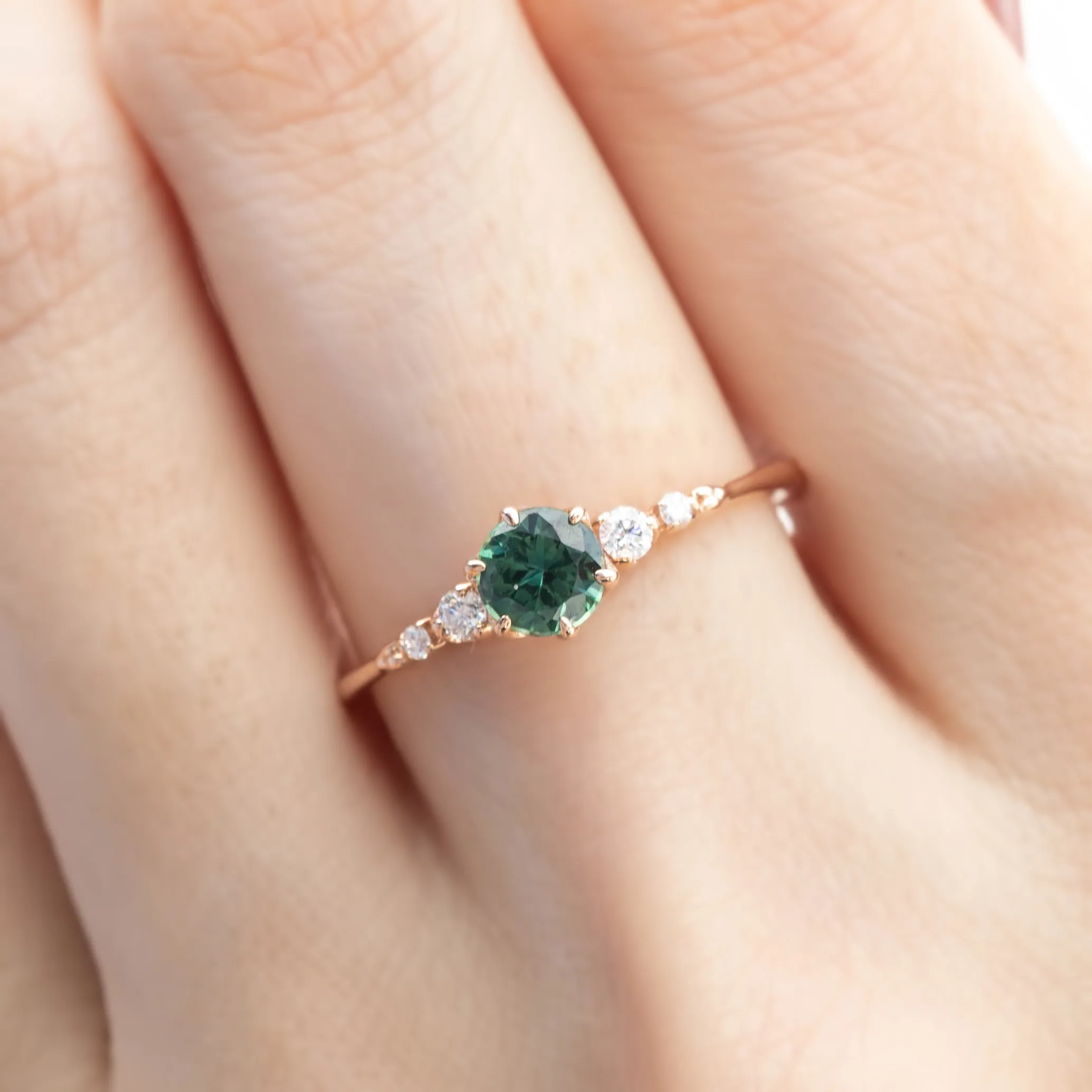 Estel Fleur Ring 4.8mm 0.50ct Peacock Green Round Queensland Sapphire 14K Rose Gold