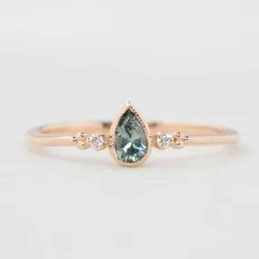 Estel Ring - 0.35ct Unheated Blue Green Teardrop Sapphire, 14k Rose Gold