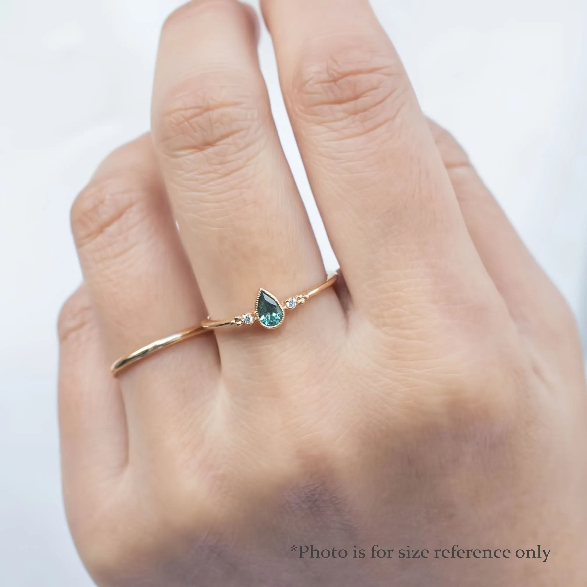 Estel Ring - 0.35ct Unheated Blue Green Teardrop Sapphire, 14k Rose Gold