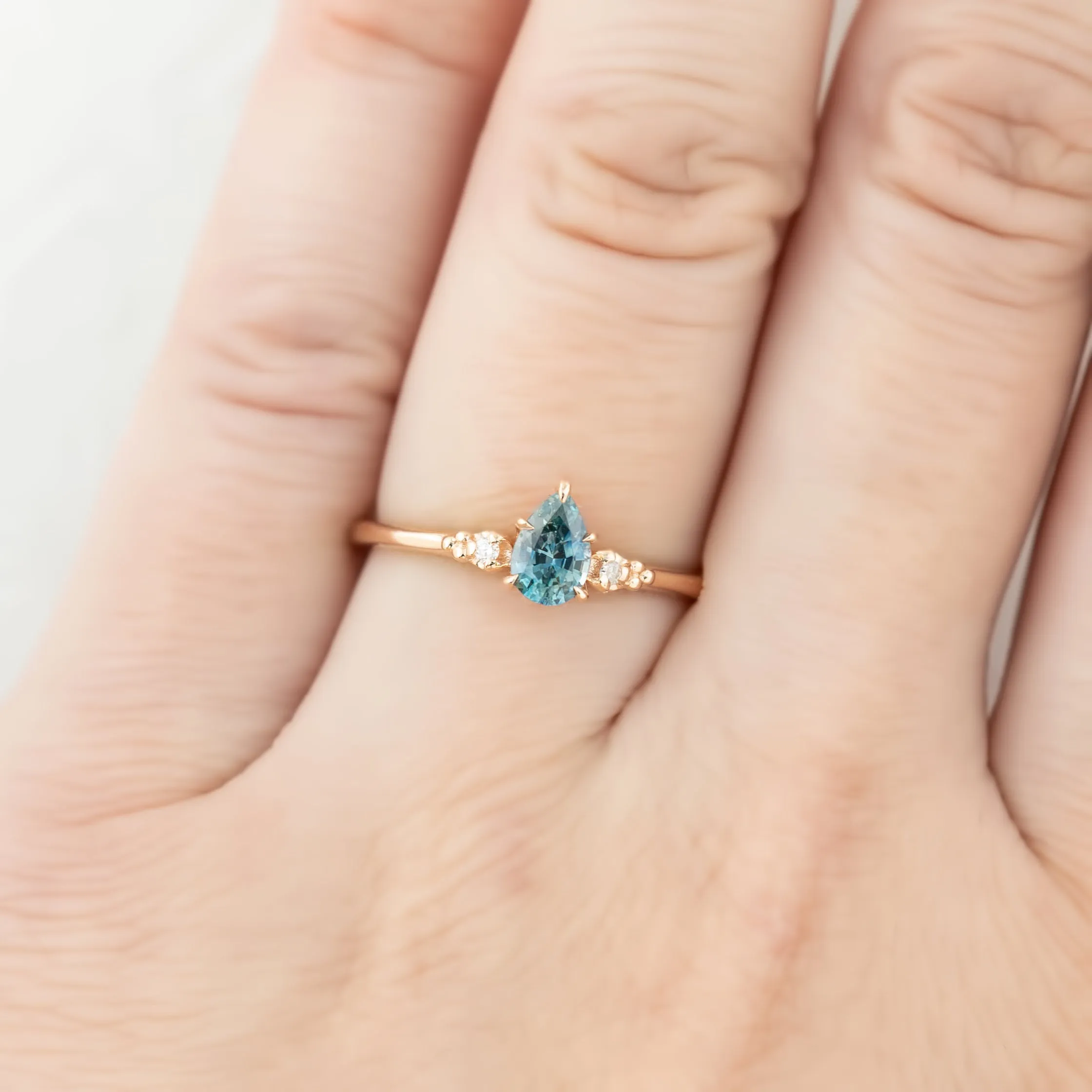 Estel Ring 0.50ct Blue Green Montana Sapphire Ring, 14k Rose Gold