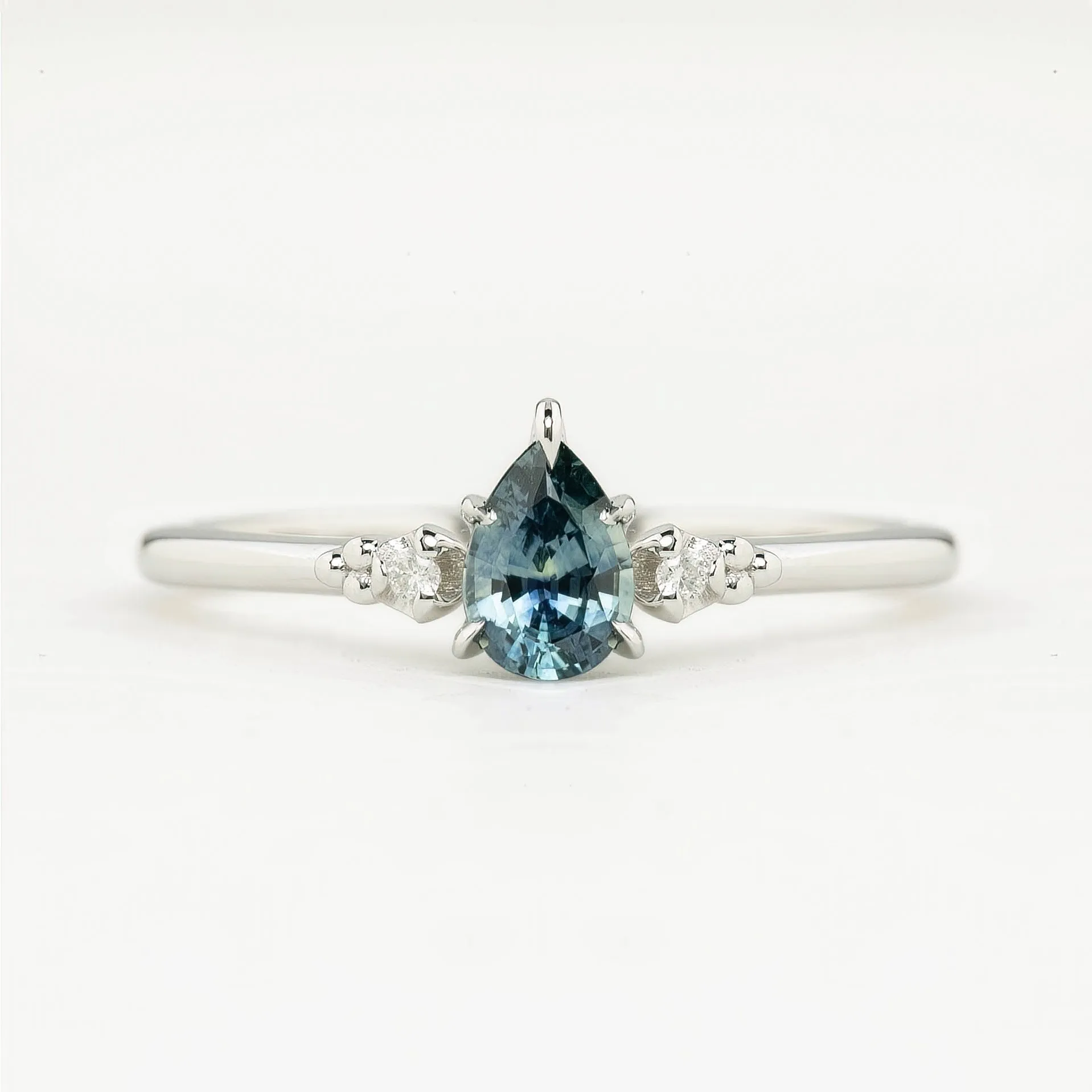 Estel Ring 0.50ct Blue Green Montana Sapphire Ring, 14k White Gold