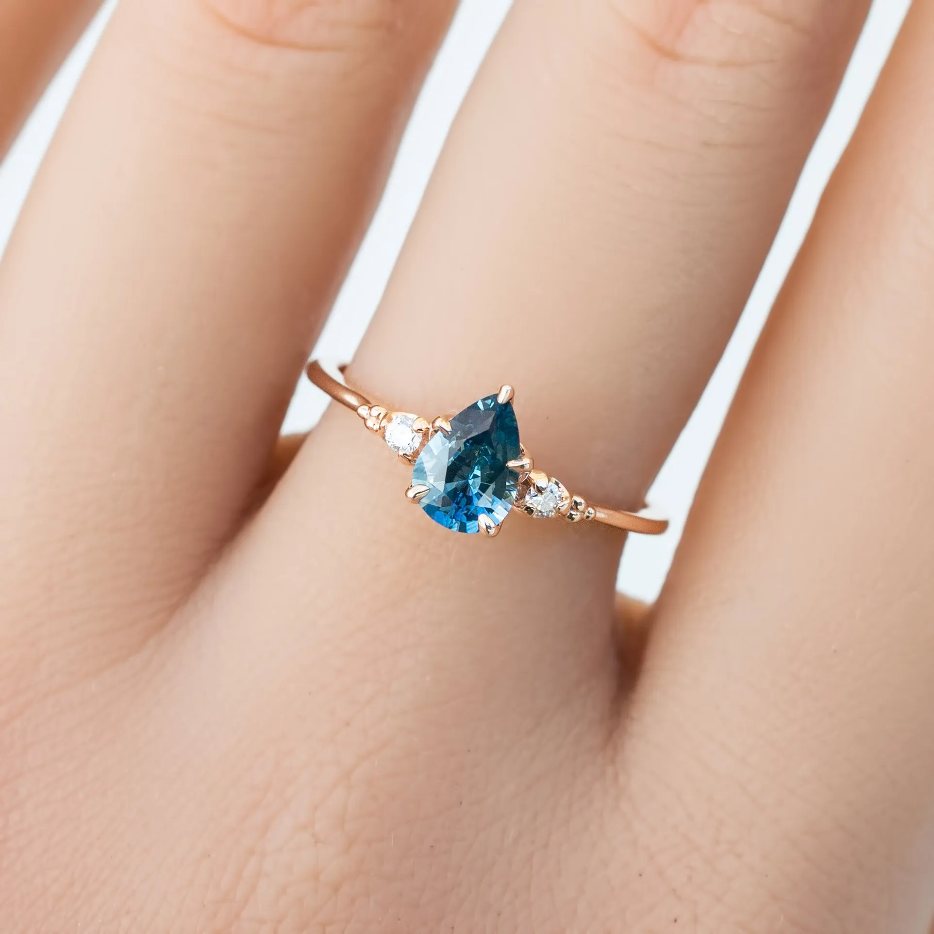 Estel Ring 0.77ct Blue Green Pear Montana Sapphire, 14K Rose Gold (One of a kind)