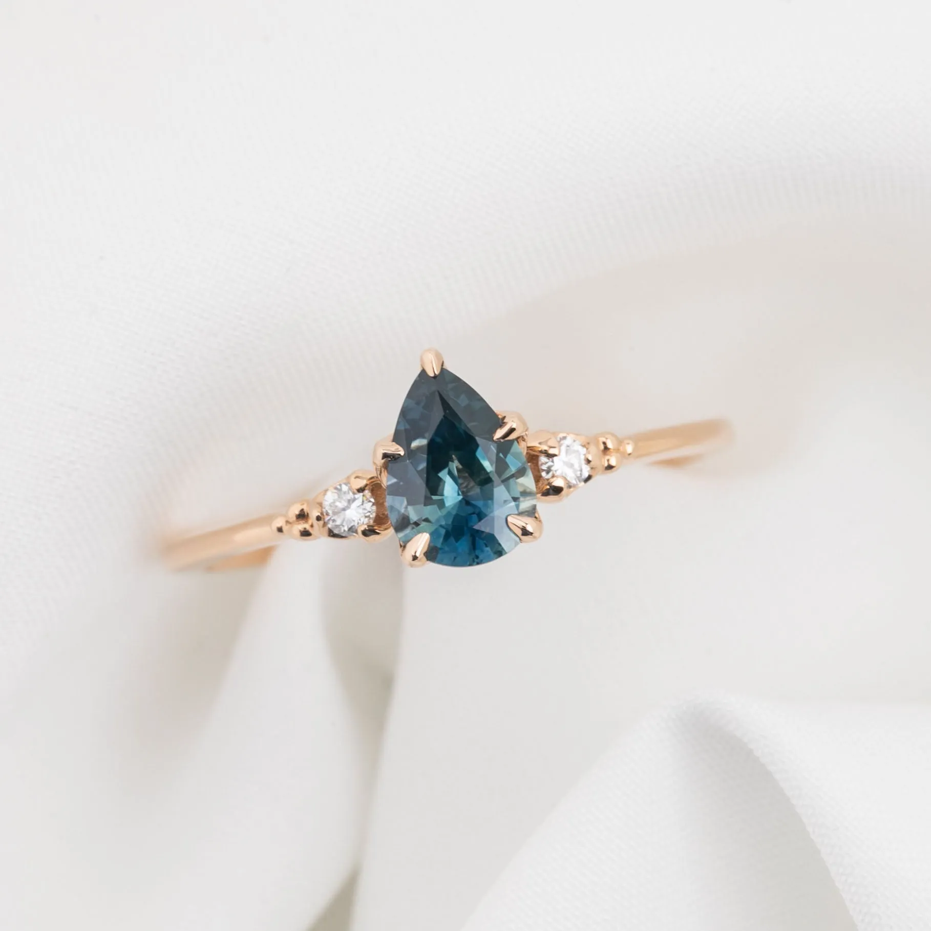 Estel Ring 0.77ct Blue Green Pear Montana Sapphire, 14K Rose Gold (One of a kind)