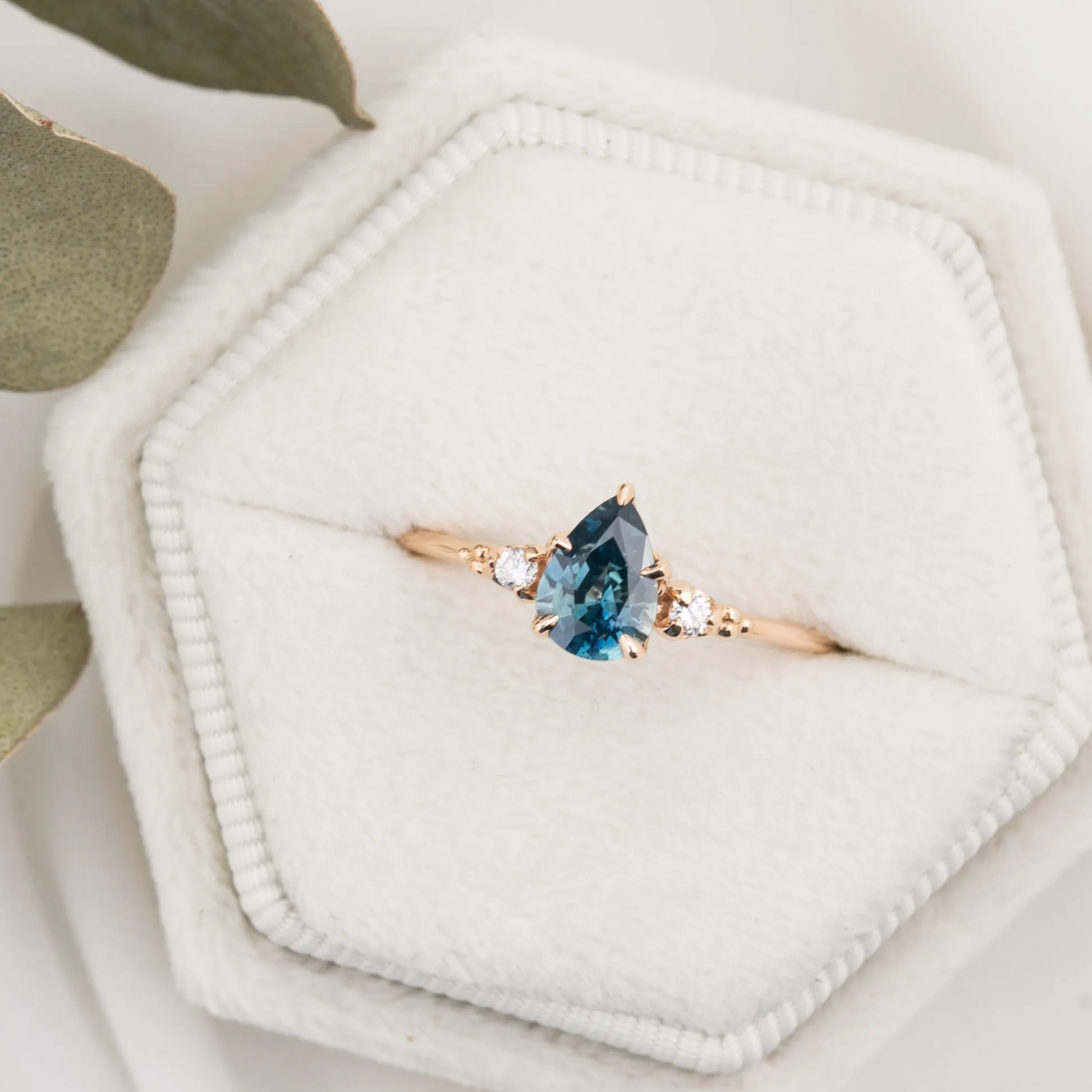 Estel Ring 0.77ct Blue Green Pear Montana Sapphire, 14K Rose Gold (One of a kind)