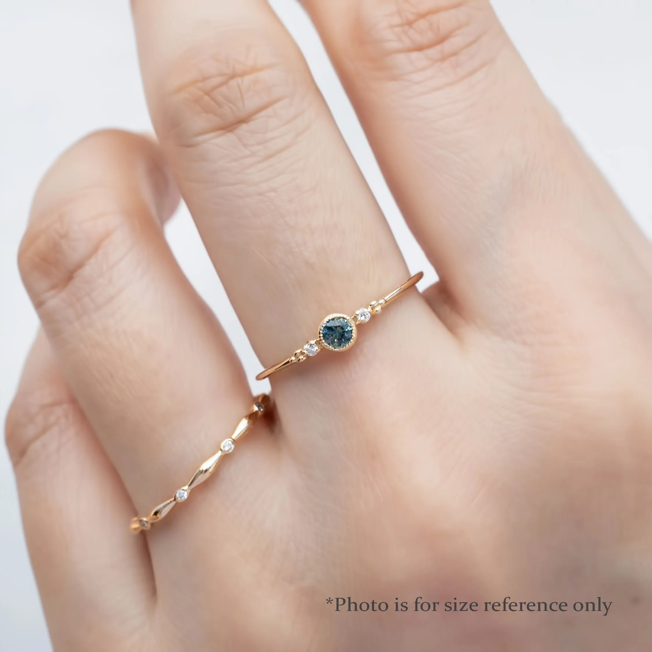 Estel Ring - 3.25mm 0.20ct Blue Green Montana Sapphire, 14k Rose Gold