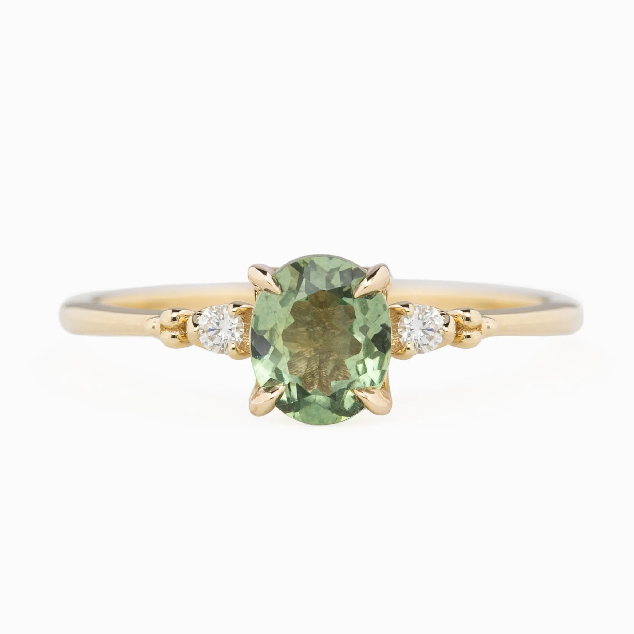 Estel Ring 6x5mm 0.85ct Light green Montana Sapphire, 14K Yellow Gold