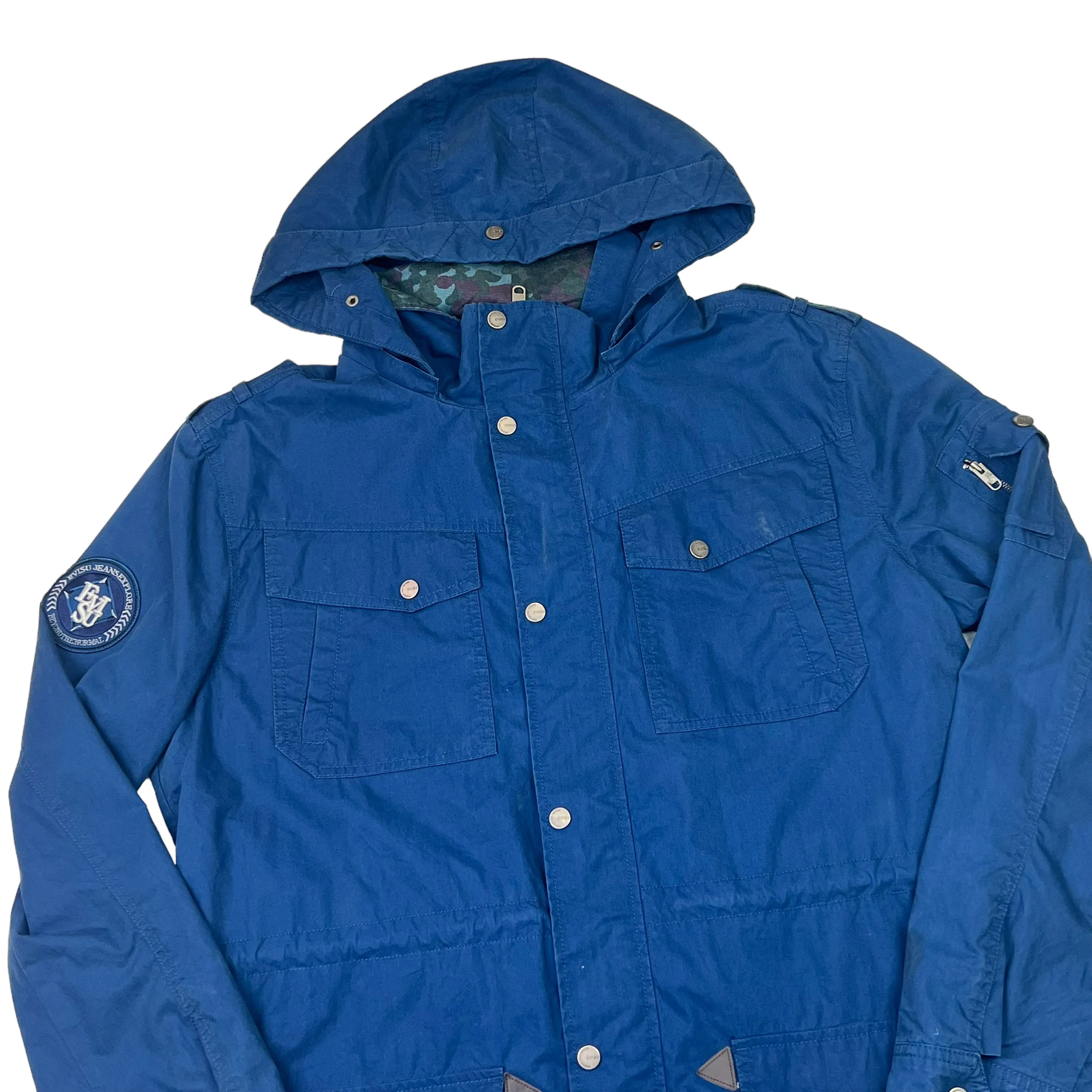 Evisu Jeans Explorer Multi Zip Blue Trench Coat