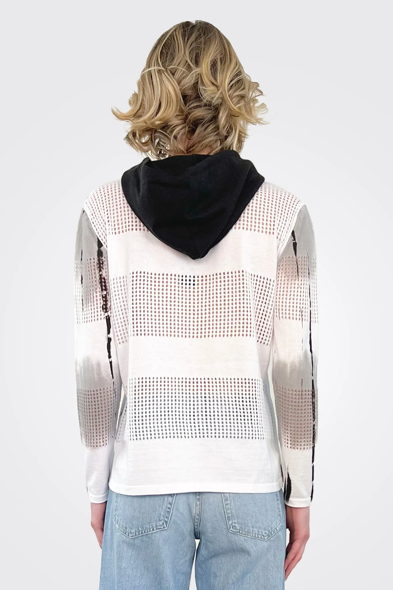 Eyelet Zip Up Hoodie - White / Black
