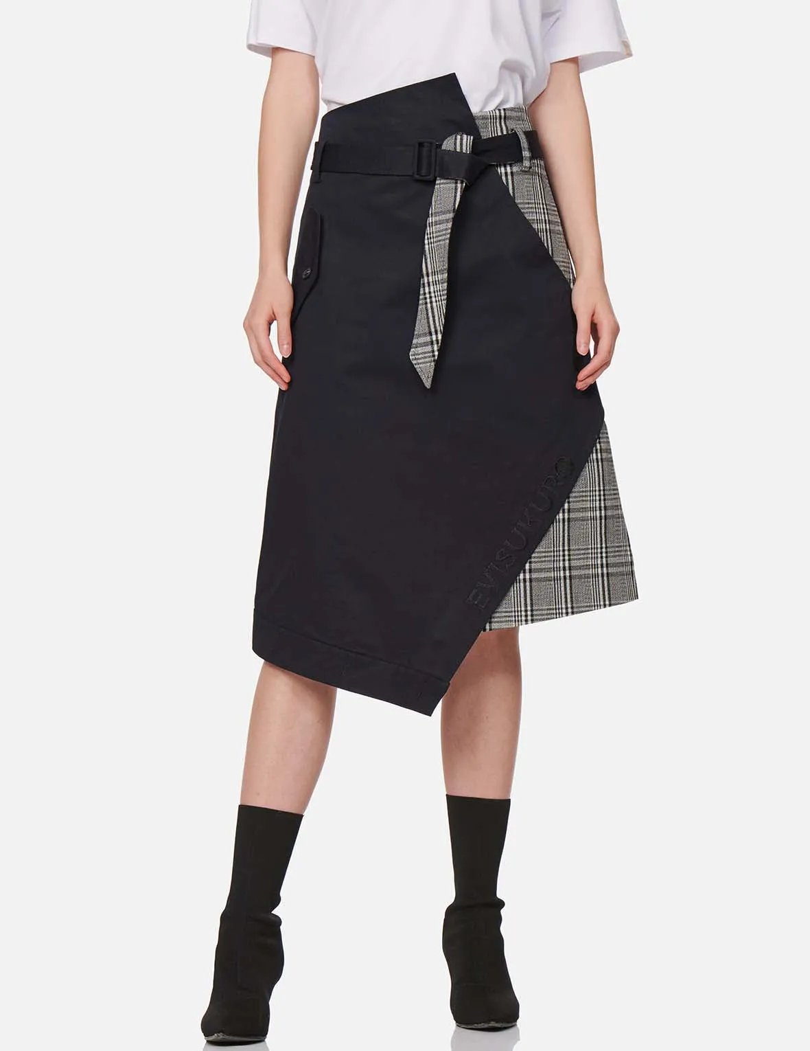 Fabric Mixed Wrapped Trench Skirt