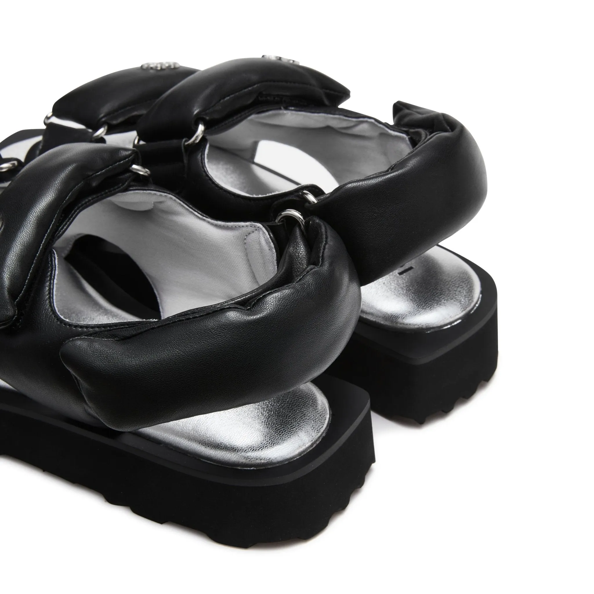 Faceted Padded Double-strap Sandals in Black-