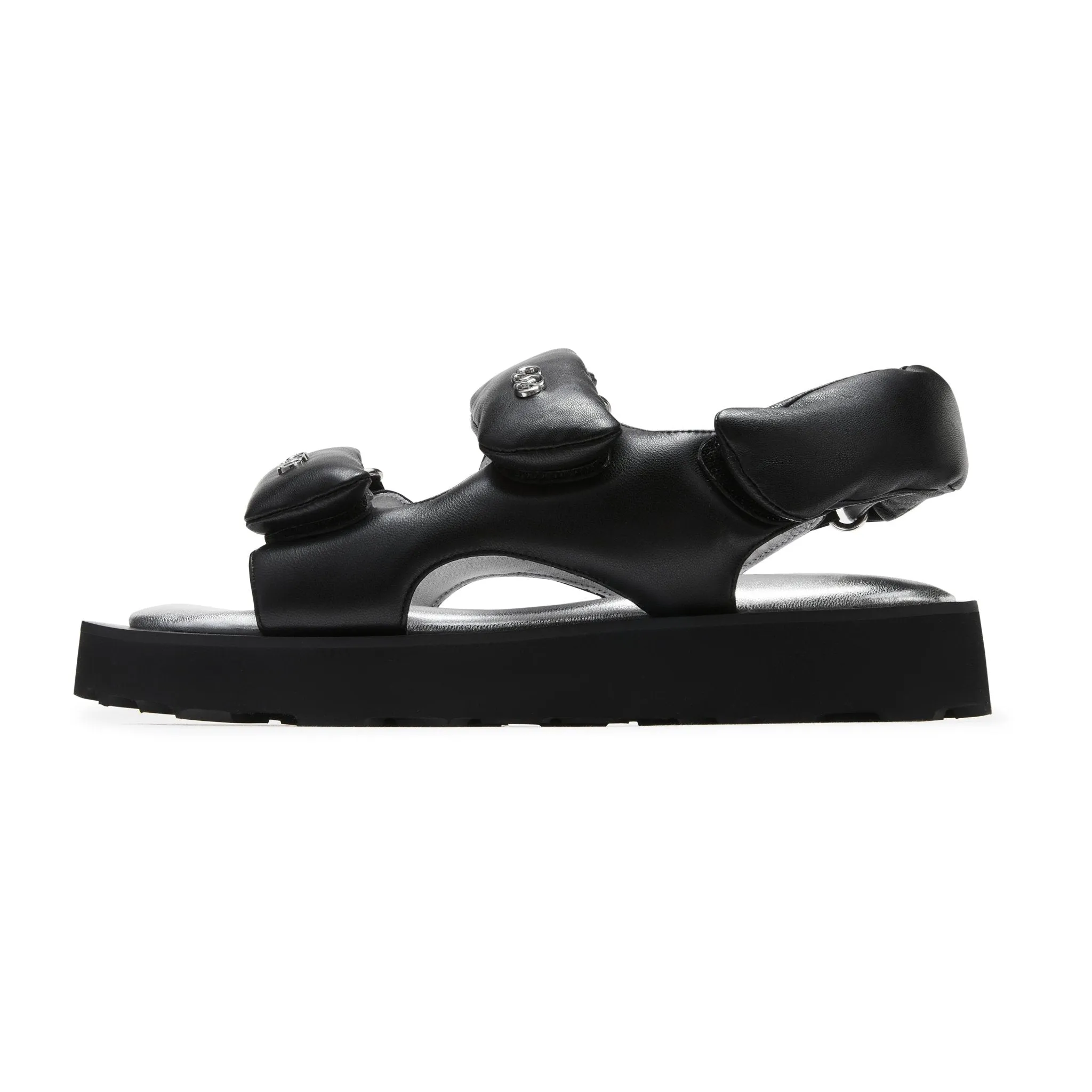 Faceted Padded Double-strap Sandals in Black-