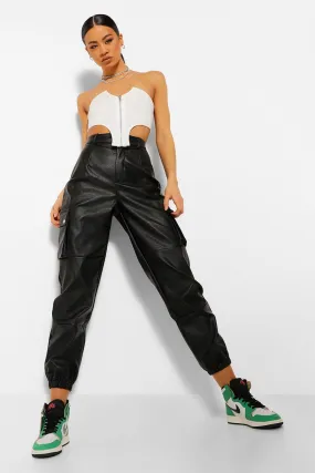Faux Leather Pocket Detail Cargo Pants