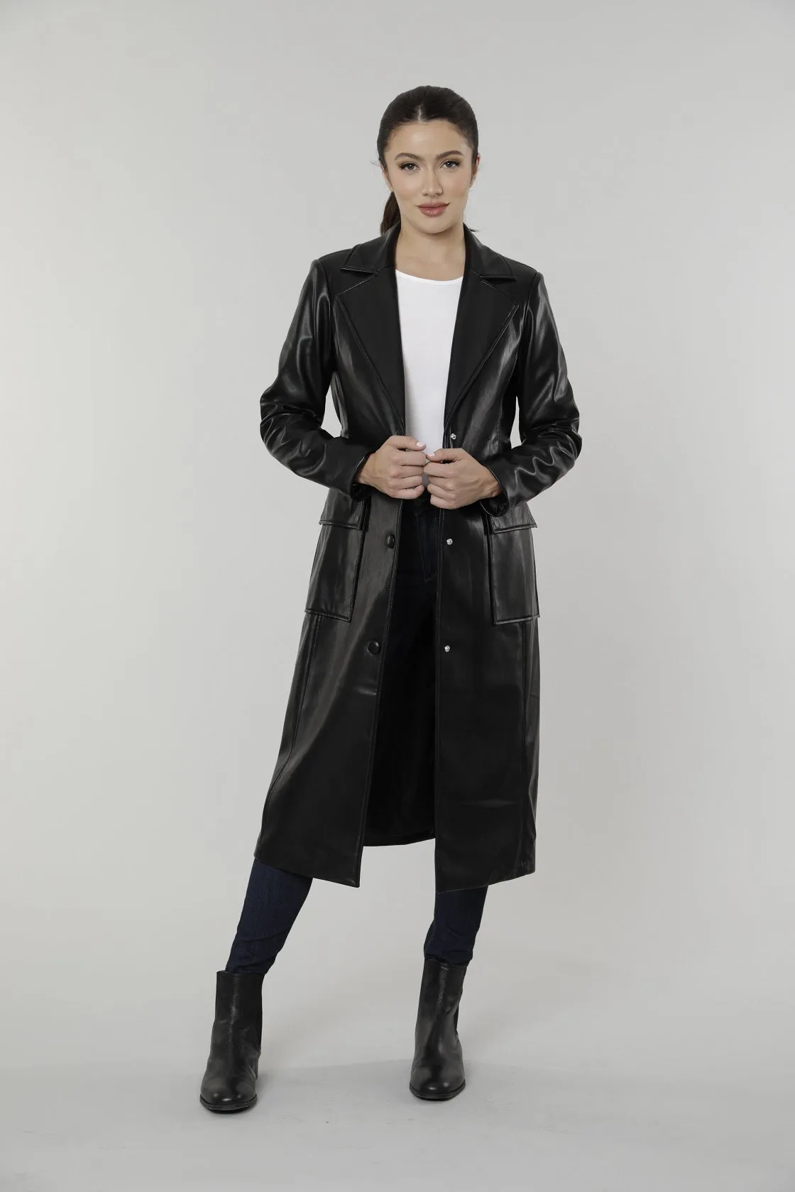 Faux Leather Trench Coat