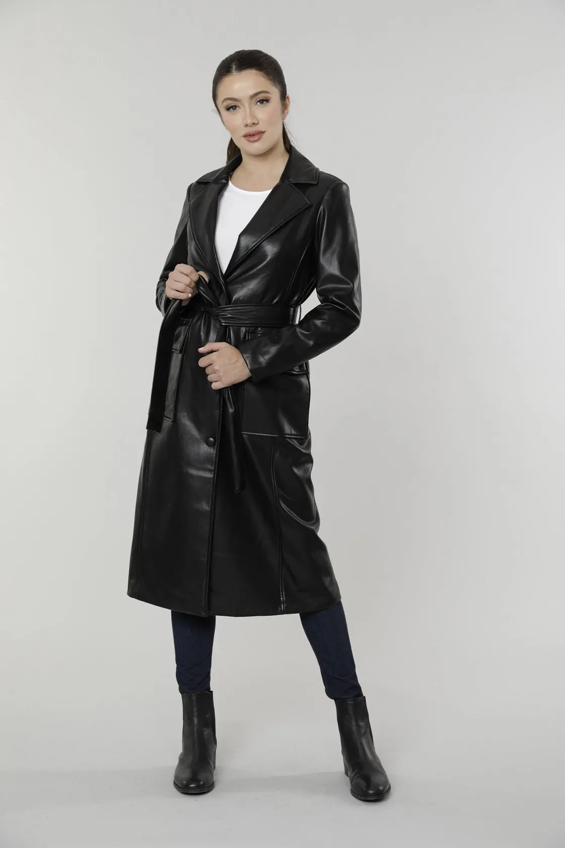 Faux Leather Trench Coat