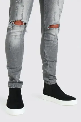 Faux Suede Trainer Sole Chelsea Boot