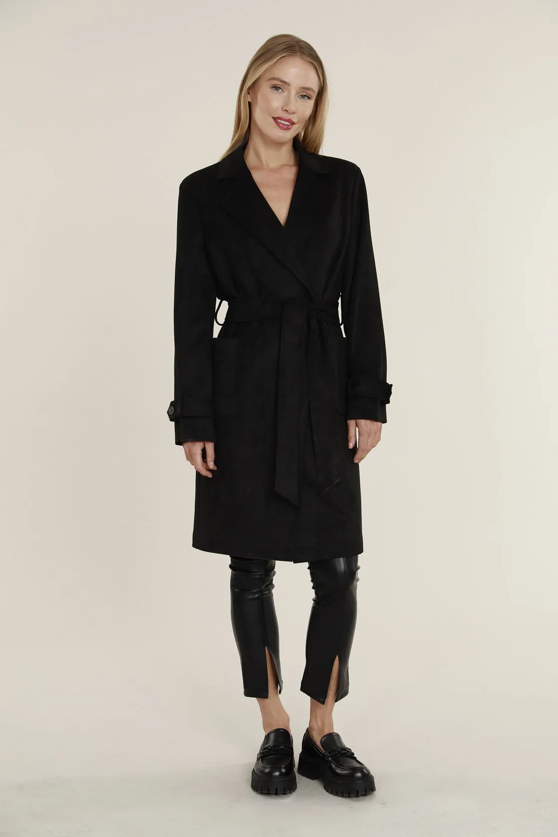 Faux Suede Wrap Trench Coat