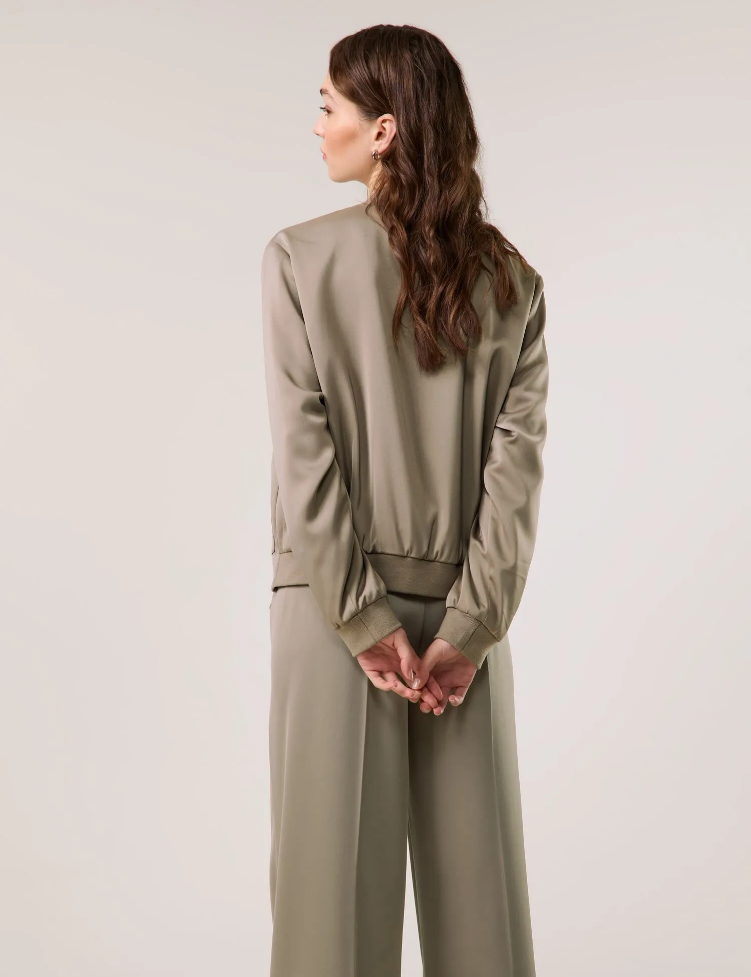 Feminine satin bomber jacket