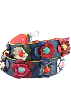 FENDI FLORAL APPLIQUD LEATHER BAG STRAP