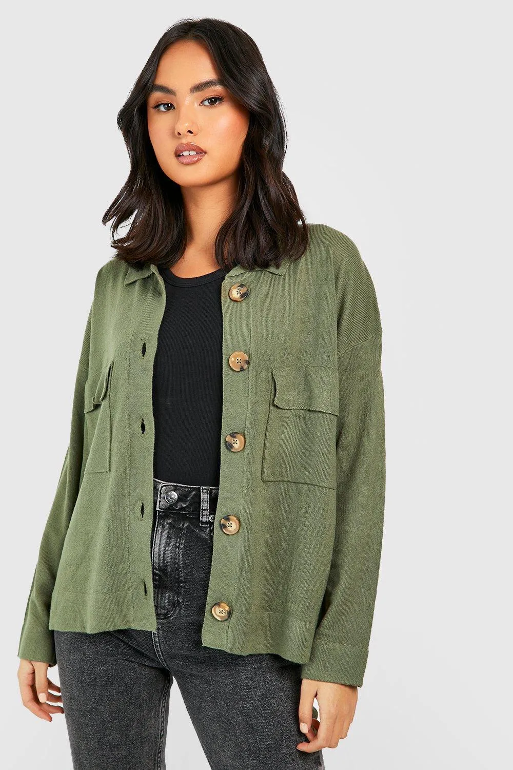 Fine Knit Polo Collar Cardigan