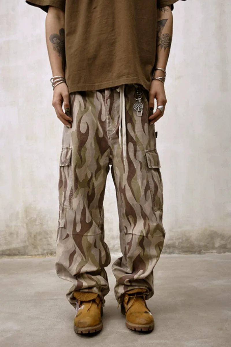 Flame Camo Loose Cargo Pants