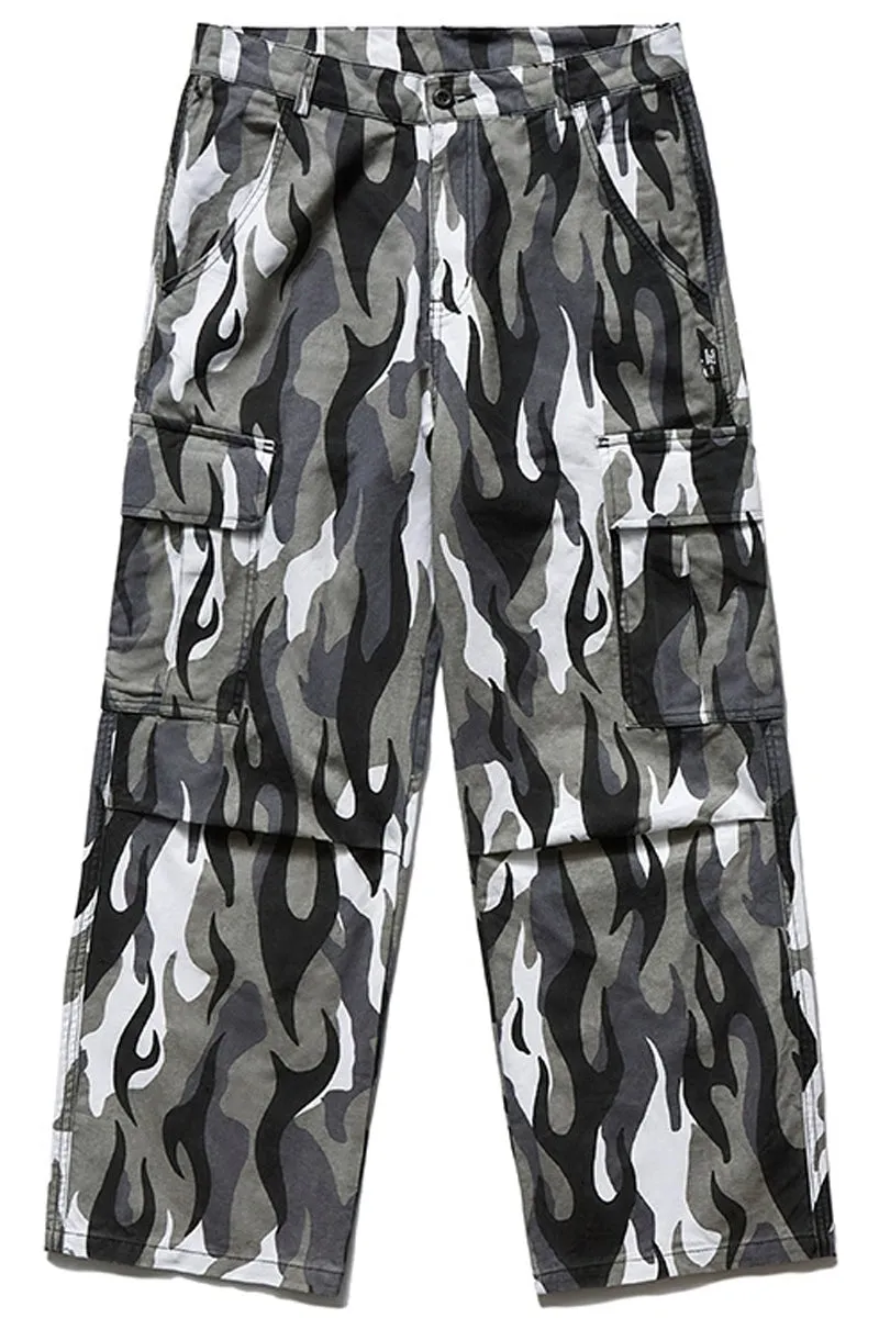 Flame Camo Loose Cargo Pants