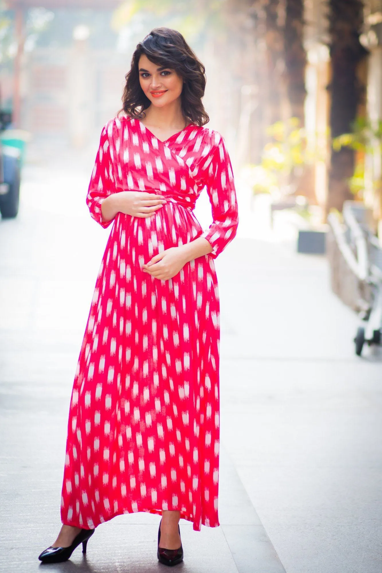 Flamingo Pink Maternity & Nursing Wrap Dress