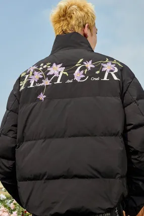 Floral Embroidery Zip HACR Down Jacket