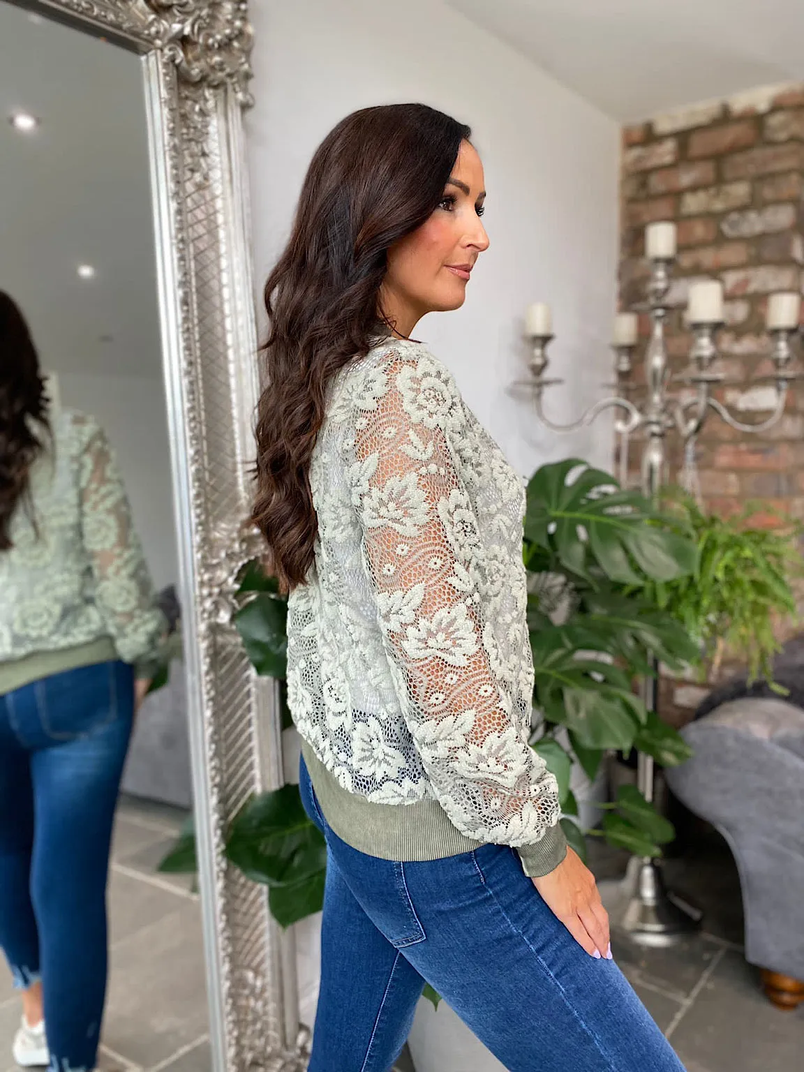 Floral Lace Bomber Jacket Delta