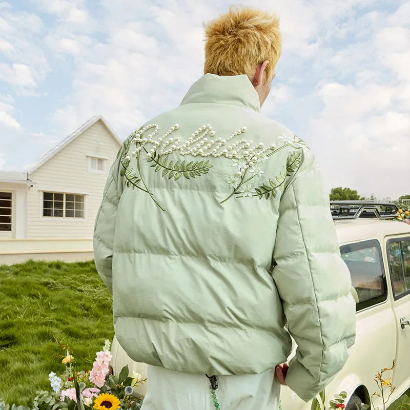 Floral Pearl Embroidery Down Jacket