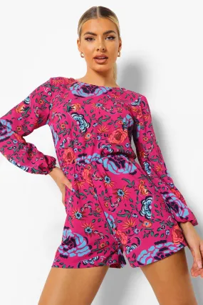 Floral Print Balloon Sleeve Romper