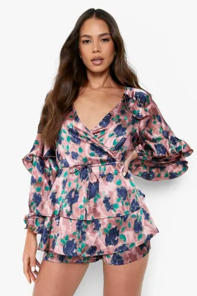 Floral Print Ruffle Layered Romper