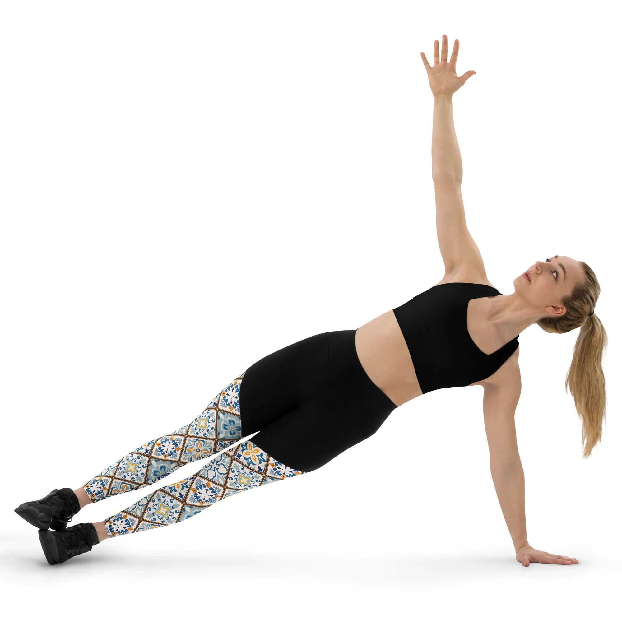 Floral Tile Print Compression Leggings