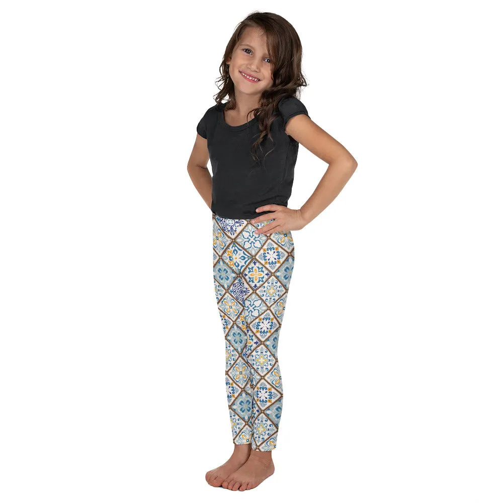 Floral Tile Print Kid's Leggings