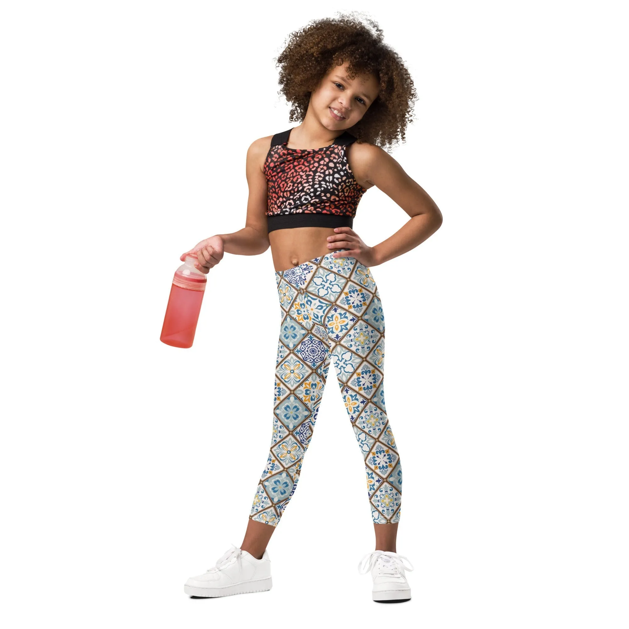 Floral Tile Print Kid's Leggings