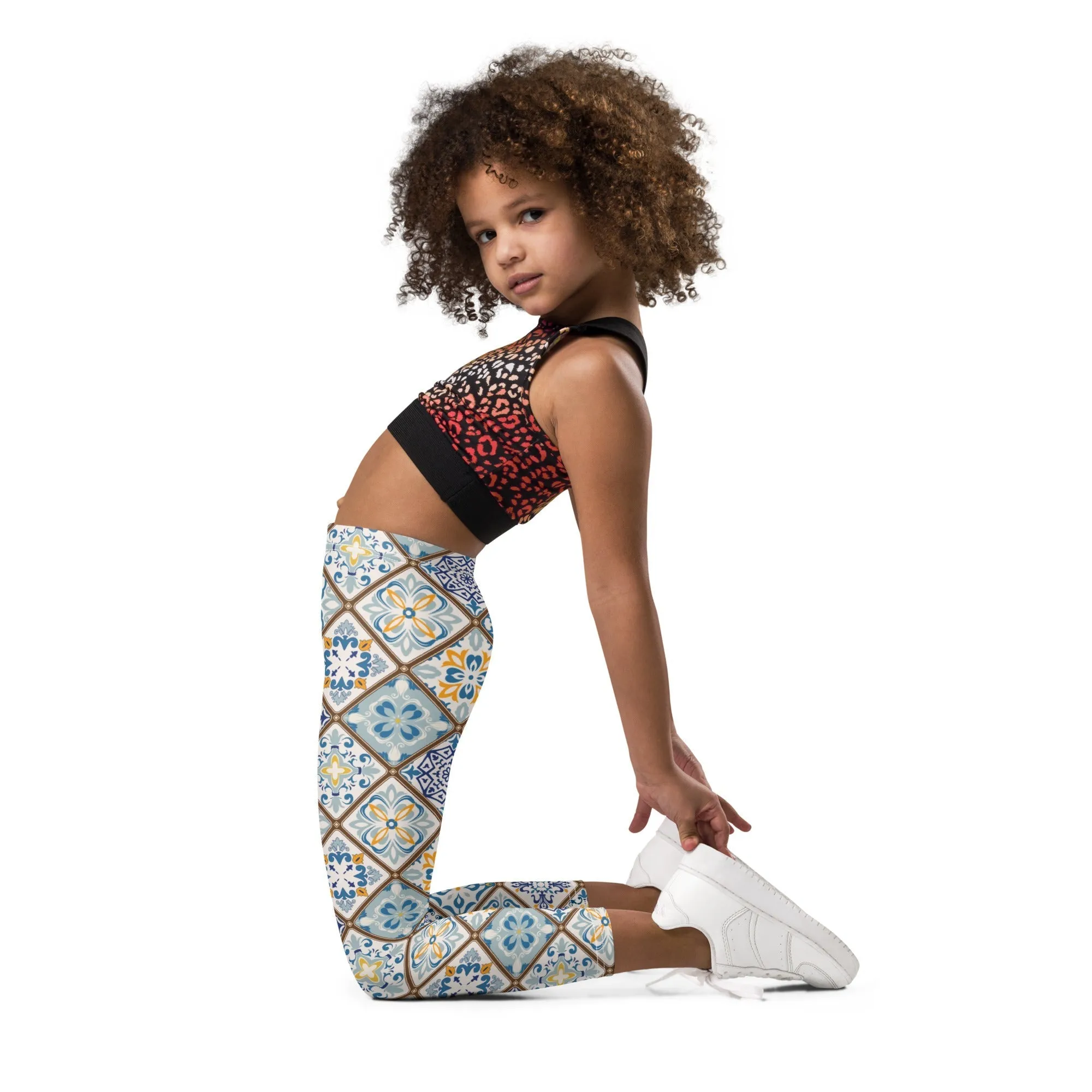 Floral Tile Print Kid's Leggings