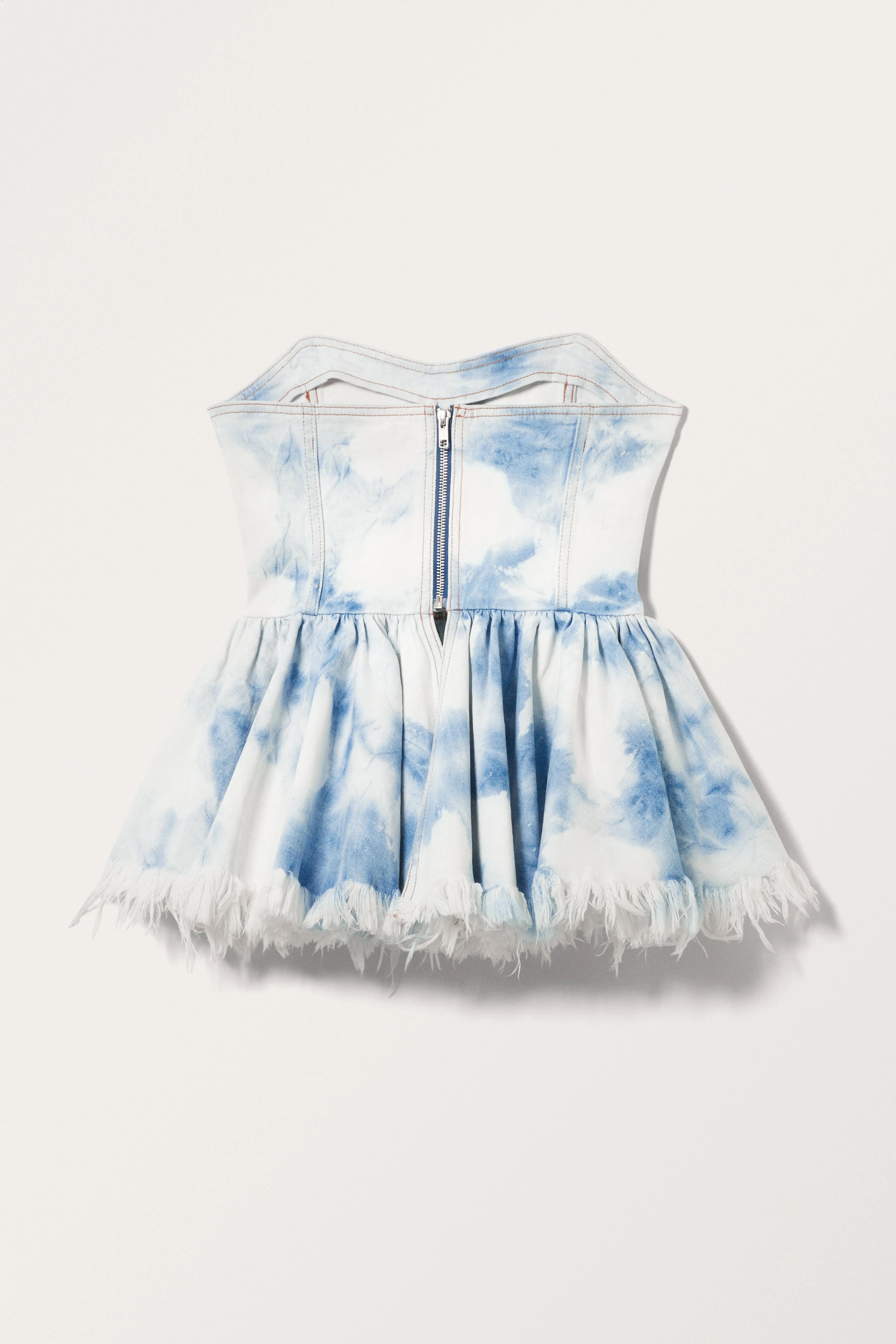 Flouncy Denim Peplum Top - Sleeveless - Long - Blue Tie-Dye - Ladies | H&M GB